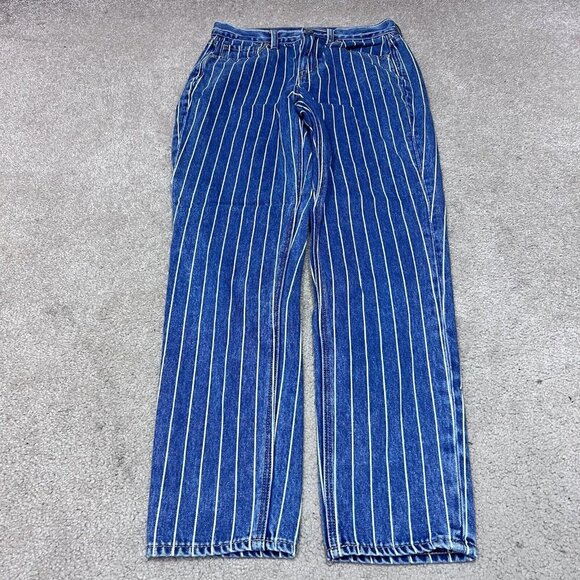 American Eagle Outfitters Mom Jeans Blue White Striped Pockets Size 2 - Picture 1 of 13
